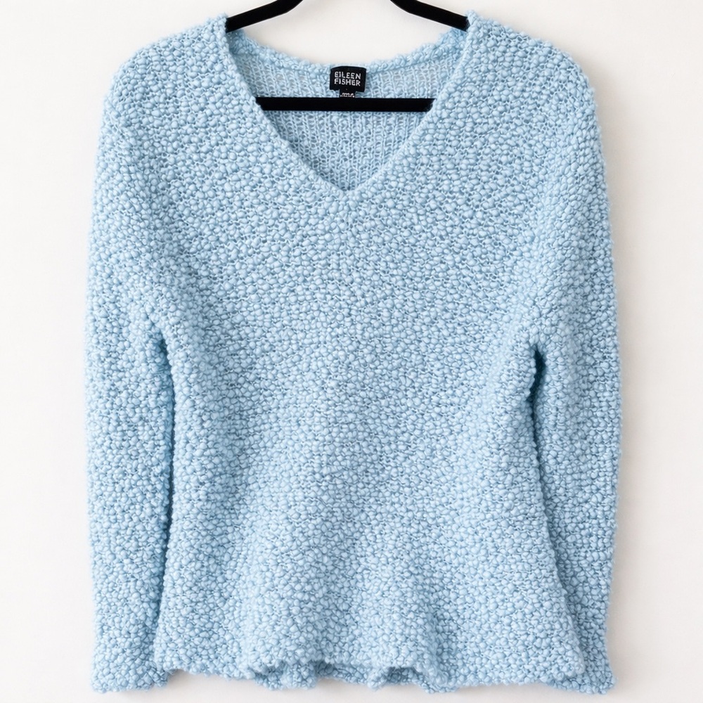 Eileen Fisher Merino Wool Silk Popcorn Knit Sweater Medium ItalianYarn Cozy Luxe